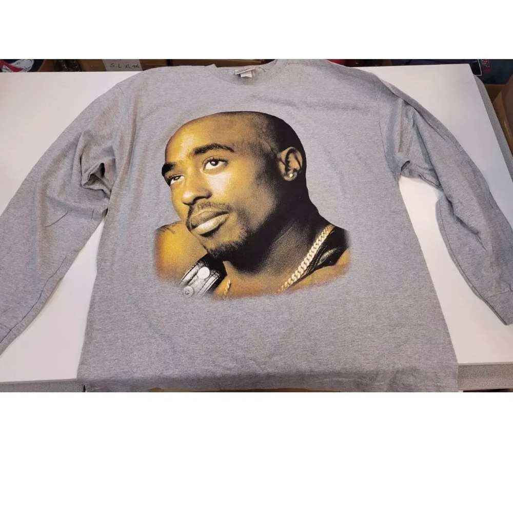 VTG Tupac 2PAC Shakur Long Sleeve TShirt 2XL Mens Black Hip Hop Rap 90s
